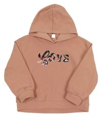 Staroružová mikina s nápisom s kvetmi a kapucňou Shein