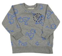 Sivá melírovaná mikina s vtáčky a nápisom