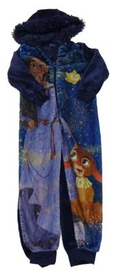 Tmavomodrá trblietavá chlpatá kombinéza s Ashou a kapucí - Wish Disney