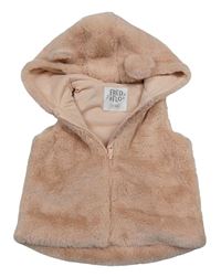 Ružová kožušinová podšitá vesta s kapucňou F&F