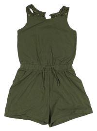 Khaki bavlnený kraťasový overal s čipkou C&A