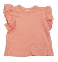 Ružové tričko s volániky s madeirou Ergee