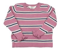 Ružovo-smetanovo-tmavomodrý rebrovaný pruhovaný sveter H&M