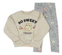 2set - Béžová melírovaná oversize mikina s králíkem a třešněmi + světlemodré legíny George