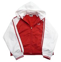 Červeno-biela športová šušťáková crop bunda s kapucňou