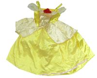 Kockovaným - Žlté saténové/tylové šaty s červeným květem - princezná