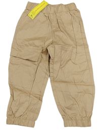 Béžové plátěné cuff kalhoty shein