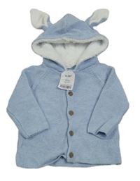 Nové - Světlemodrý propínací svetr s kapucí s ušima Next