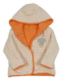 Bielo-oranžová pruhovaná prepínaci zateplená obojstranná mikina so slonom a kapucňou