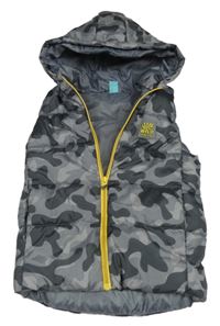 Šedo-tmavošedá army šusťáková zateplená vesta s kapucí Pep&Co