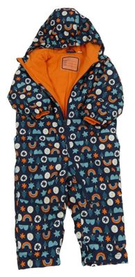 Tmavomodro-oranžová vzorovaná šusťáková zimní kombinéza s kapucí Lupilu