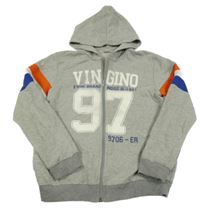 Sivá melírovaná prepínaci mikina s číslom a kapucňou