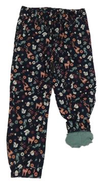 Tmavomodré plátenné podšité nohavice s obrázkami Kiki&Koko