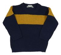 Tmavomodrý sveter s okrovým pruhom Primark