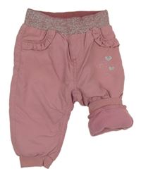 Růžové šusťákové zateplené kalhoty se srdíčky Ergee