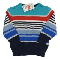 Nové - modro-červeno-tmavomodrý pruhovaný ľahký sveter H&M