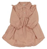 Svetloružové plátenné šaty s golierikom shein