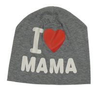 Šedá čepice s nápisem a srdcem 