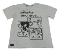 Šedé melírované tričko s obrázky - Among us