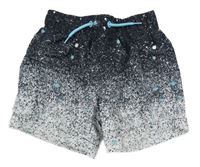 Čierno-bielo-modré flekaté plážové kraťasy Primark