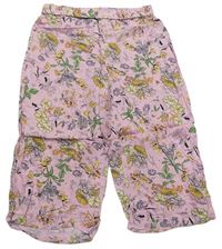 Staroružové kvetované ľahké capri nohavice Next
