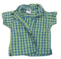 Modro-zelená kockovaná krepová košeľa