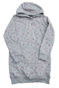 Sivé melírované kvetované teplákové šaty s kapucňou Topolino