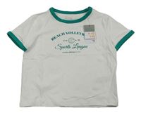 Bielo-zelené crop tričko s nápismi Primark