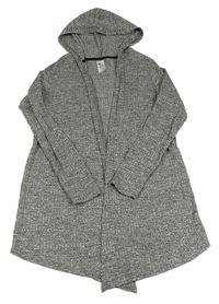 Šedý melírovaný žebrovaný úpletový cardigan s kapucí C&A