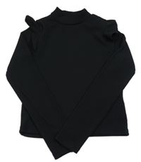 Čierne rebrované crop tričko s volánikmi Lipsy London