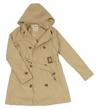 Béžový šušťákový jarný kabát s opaskom a kapucňou zn. LC Waikiki