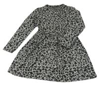 Sivo-bielo-čierne melírované úpletové tepláky s leopardím vzorom Pep&Co