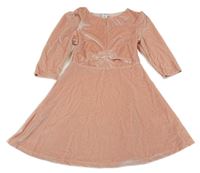 Ružové zamatové trblietavé bodkovaná é šaty Dopodopo