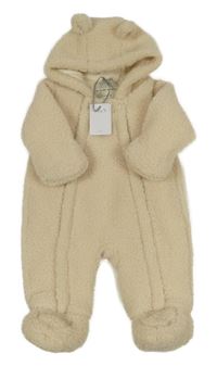 Nové - Smetanová huňatá zateplená kombinéza s kapucí Tu