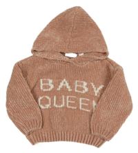 Ružový žinylkový sveter s nápisom a kapucňou Zara