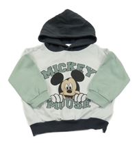 Bielo-zeleno-antracitová mikina s Mickeym a kapucňou Disney