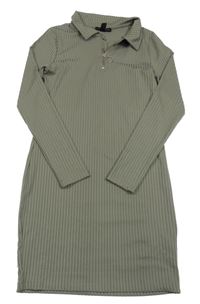 Šedo-zelené žebrované šaty New Look