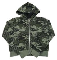 Kaki-čierna army crop prepínaci mikina s nápismi a kapucňou Page one young