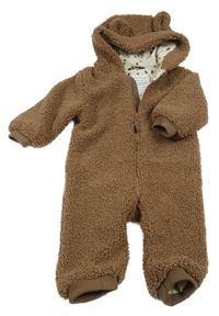Hnědá huňatá podšitá kombinéza s kapucí Primark