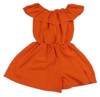 Pomeranačový kraťasový overal s volánkem  