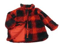 Červeno-černý kostkovaný plyšový zateplený kabátek Next