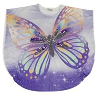 Lila-fialové tričkové pončo s motýlkom a flitrami