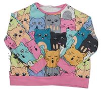 Ružovo-farebná vzorovaná mikina s kočičkami Shein