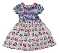 Bielo-modro-červené šaty s Minnie a pruhmi Disney