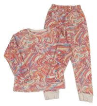 Béžovo-růžovo-modré vzorované plyšové pyžamo Matalan