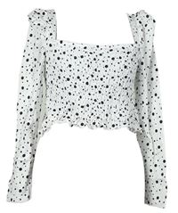 Dámské bílo-černé puntíkované žabičkové crop triko Miss Selfridge 