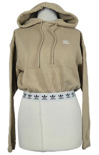 Dámska béžová crop mikina s logy a kapucňou zn. Adidas