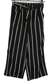 Dámské černo-béžové pruhované culottes kalhoty s páskem Only 