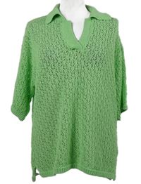 Dámské světlezelené ažurové pletené tričko s límečkem Zara 