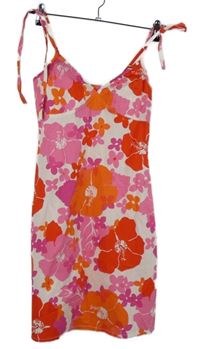 Dámske bielo-ružovo-oranžové kvetované plátenné šaty Tally Weijl